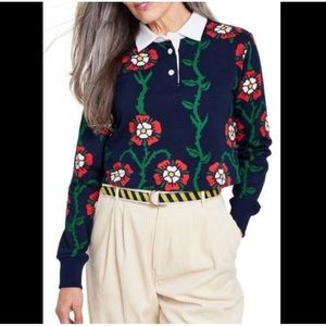 Rowing Blazers Navy Floral Polo Sweater with White Collar